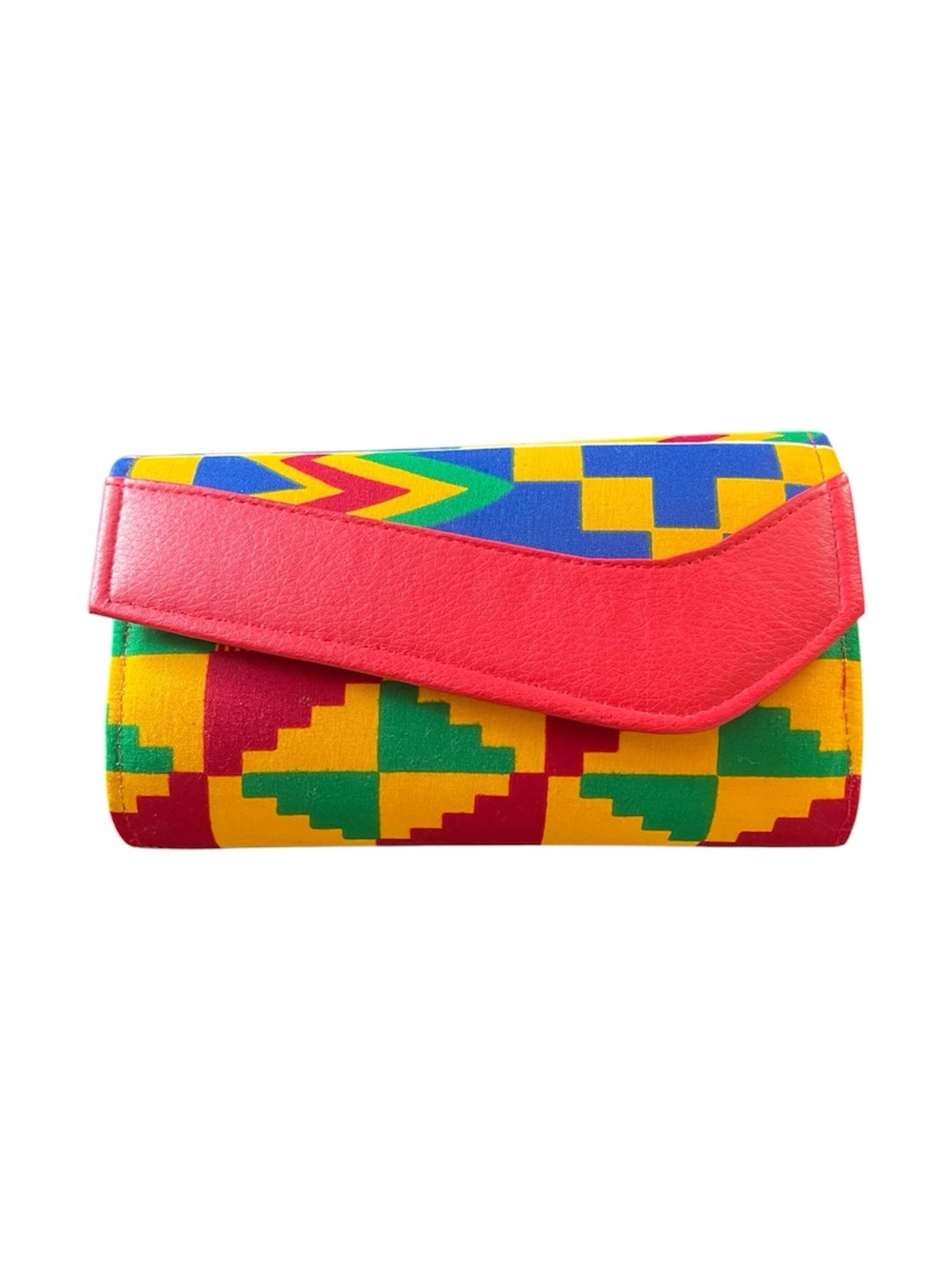 Kente Pattern Clutch with Red Flap
